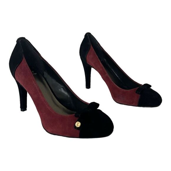 Monet Suede Leather Heels Pumps in Burgundy Black Womens Size 10 Round Toe - Picture 1 of 7